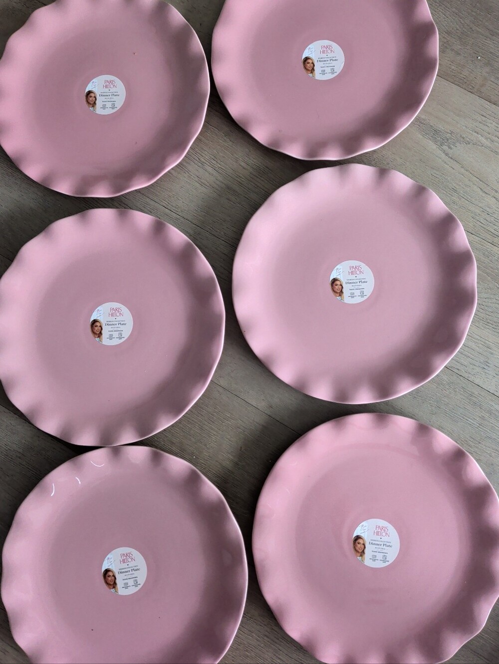 Pink Ruffled Stoneware Dinner Plates - Set of 6 Paris Hilton